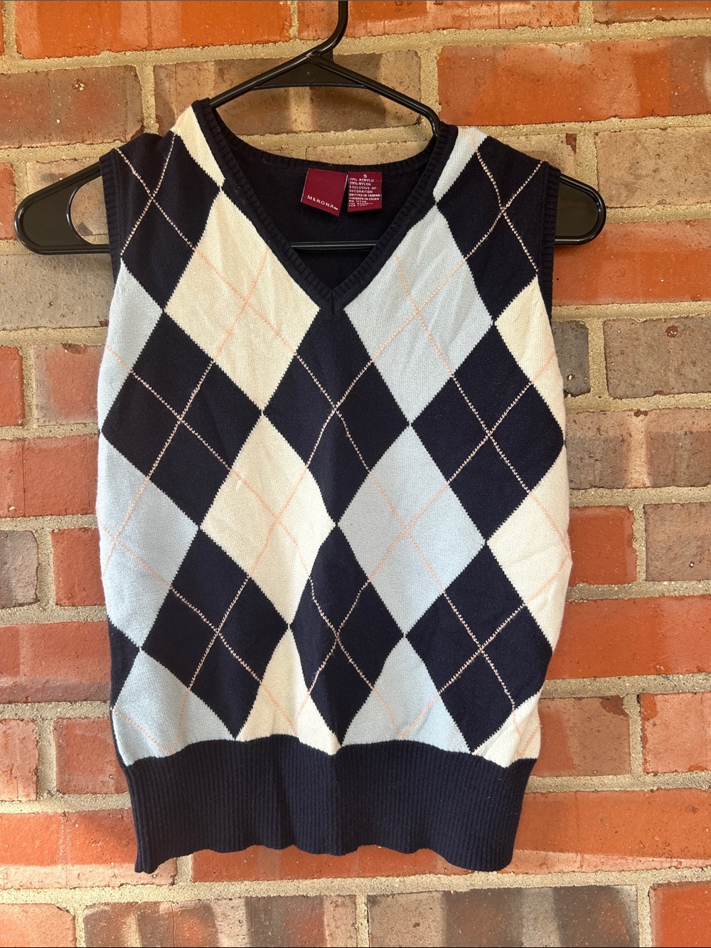Merona Navy, White and Light Blue Argyle V-Neck Sweater Vest